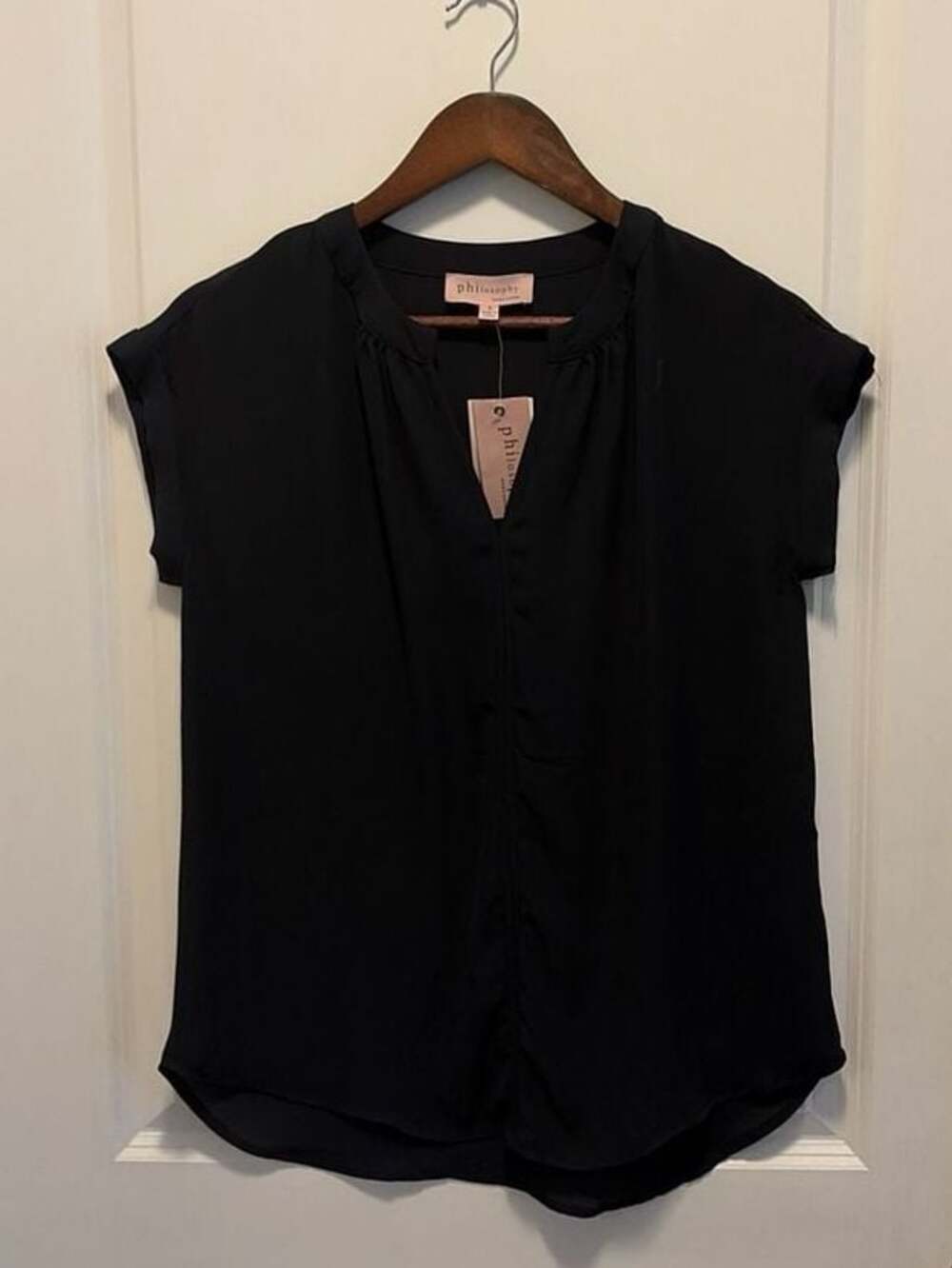 Philosophy Republic Clothing Navy Blue V-Neck Cap Sleeve Blouse Size S